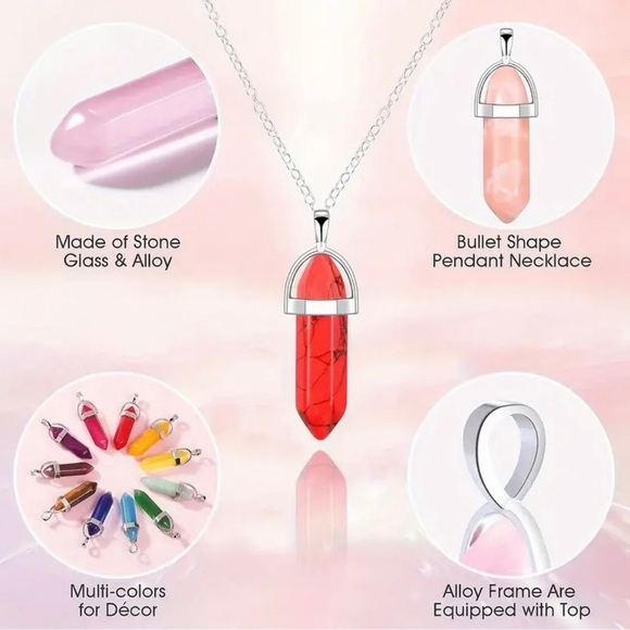 ⭐️ 5 for $25 Hexagonal Crystal Pendant Necklace Black Braided Cord - Picture 2 of 8